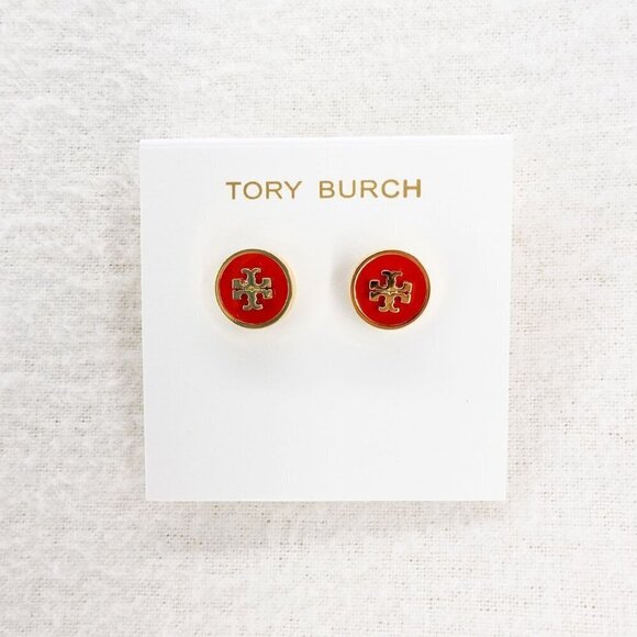 Tory Burch Kira Enamel Circle Stud Earrings Poppy Red/ Tory Gold OS - Picture 9 of 12